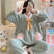 Maternity nightwear yue zi fu fall 10 yue fen 11 chun qiu kuan winter postpartum cotton mammal plush two-piece set