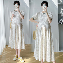 Pregnant woman Summer clothes Broken Flowers dress Dress Skirt Summer Thin short sleeves Loose Casual Little Clear New Ocean Gas Net Red Tides Mother