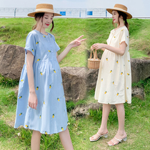 Pregnant Woman Summer Dress Embroidery Tandem Dress Skirt Summer Thin fashion small frescoed large code easy to breastfeed in summer