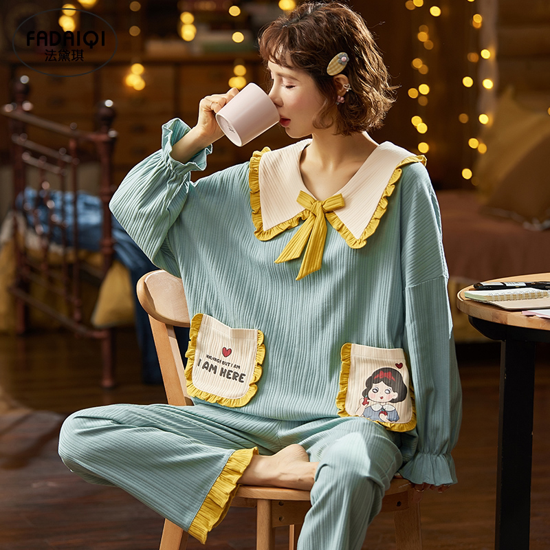 Pajamas women's 2022 new spring and autumn long-sleeved cotton student cute cartoon Korean version of autumn home clothes suit