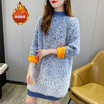 Pregnant woman sweater with long style autumn and winter plus suede thickened and fashionable style beat bottom woman winter warm and high lead gestation woman dress