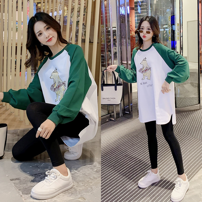 Gestational Dress Sweatshirt Spring Dress Suit Fashion style jacket Spring autumn season outwear mid-length version large size with undershirt during pregnancy