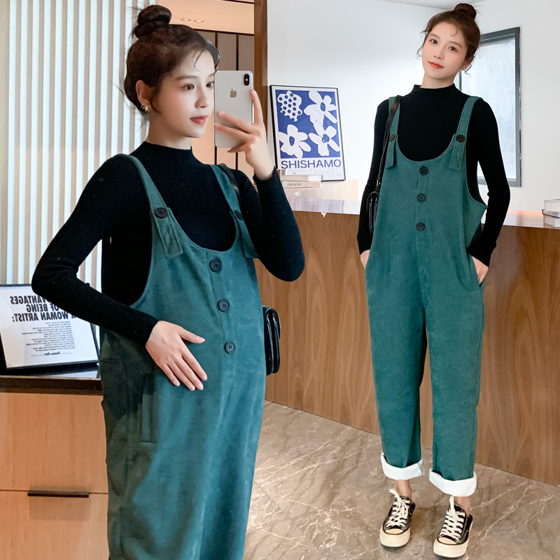 Pregnant woman autumn and winter clothing suit new gush thickened lamp core suede baby pocket pants knit bottom sweater two-piece set casual