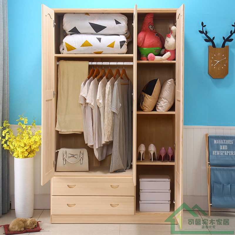 Solid Wood New Wardrobe 2 Door 3 Door Bedroom Simple Modern Log