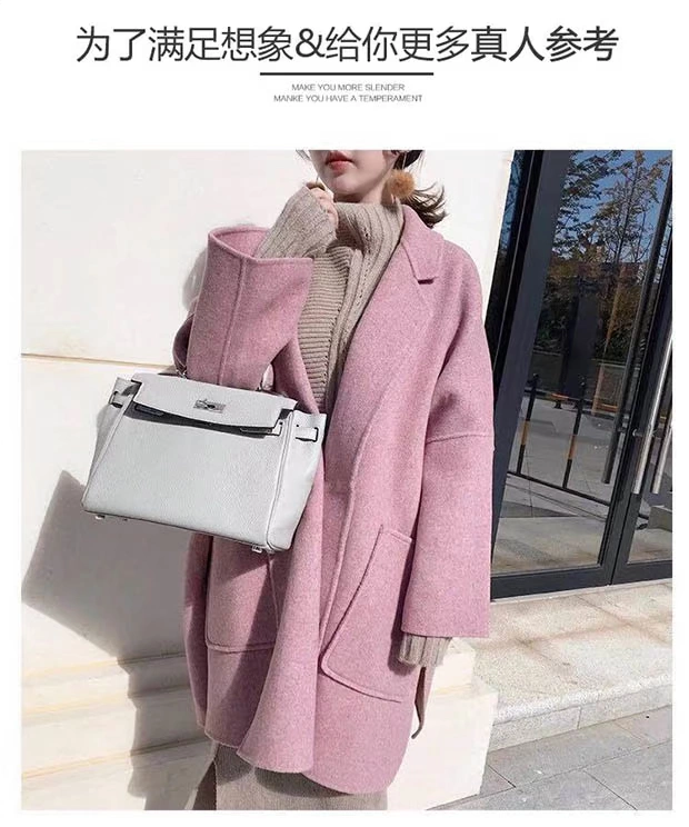 2018 phổ biến mới len cashmere hai mặt áo dài phần lỏng lẻo Áo khoác len gió Hepburn nữ mùa đông áo khoác burberry nữ