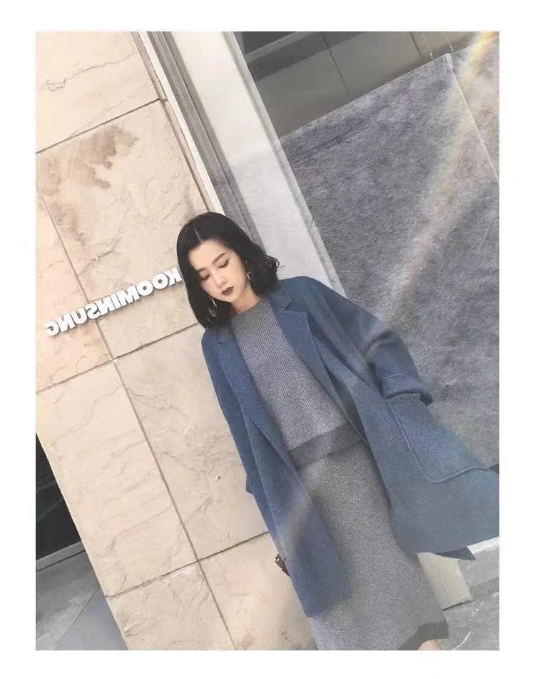 2018 phổ biến mới len cashmere hai mặt áo dài phần lỏng lẻo Áo khoác len gió Hepburn nữ mùa đông áo dạ nữ dáng dài hàn quốc