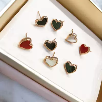 Titanium steel rose gold small red heart earrings female love-shaped temperament earrings simple drop earrings peach heart earrings do not fade