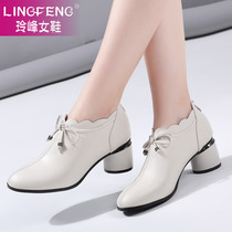 2022 in heel with big code womens shoes 41-43 spring new 100 hitch genuine leather deep mouth all season single shoes coarse heel leather shoes