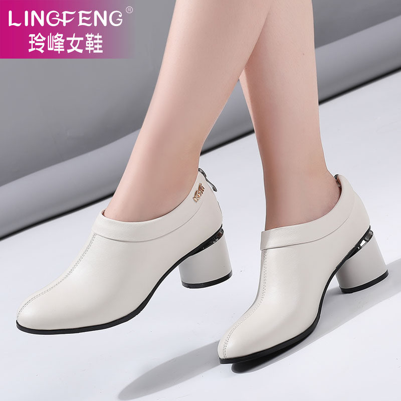 Coarse heel large size women shoes 2022 new 41-43 spring casual female style leather shoes with genuine leather 100 lap single shoes
