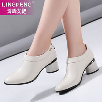 Coarse heels big code women shoes 2022 new 41-43 spring casual womens style leather shoes with genuine leather 100 lap single shoes