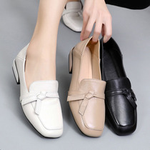 2021 New Square head leather flat size womens shoes 40-43 autumn single shoes casual versatile one pedal leather shoes