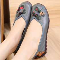 2022 spring genuine leather folk wind big code single shoes women 40-43 new wave 100 hitch flat bottom 41 leather shoes