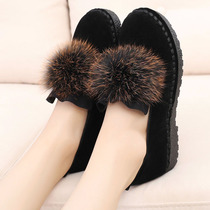 A pedal soft size womens shoes 41-43 leather plus velvet wool shoes women winter wear flat shoes 2021 New