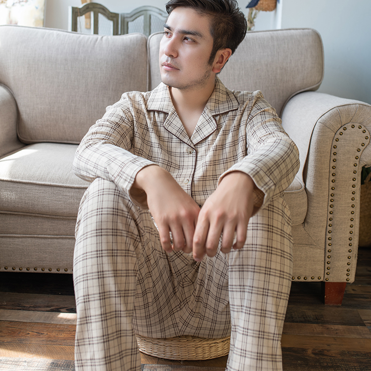 Xinjiang Colored Cotton Men's Long-Sleeved Cardigan Home Wear Set Pure Cotton Men's Printed Pajamas Set