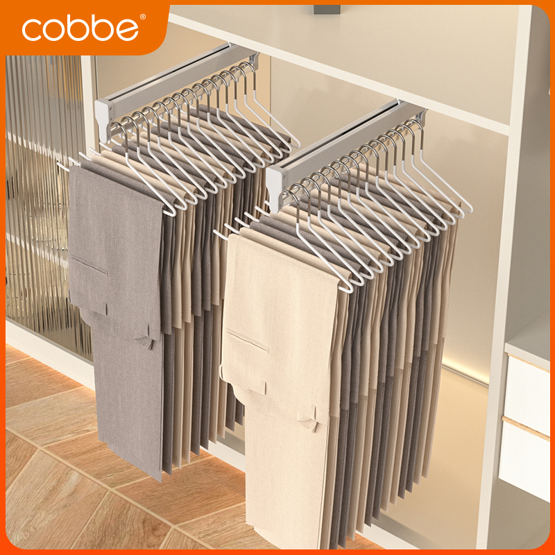 Cabbay Telescopic Pants Rack Wardrobe Built-in Hanging Pants Track Pull-out Pants Pumping Top Loading Slide Rail Containing Basket Multifunction-Taobao