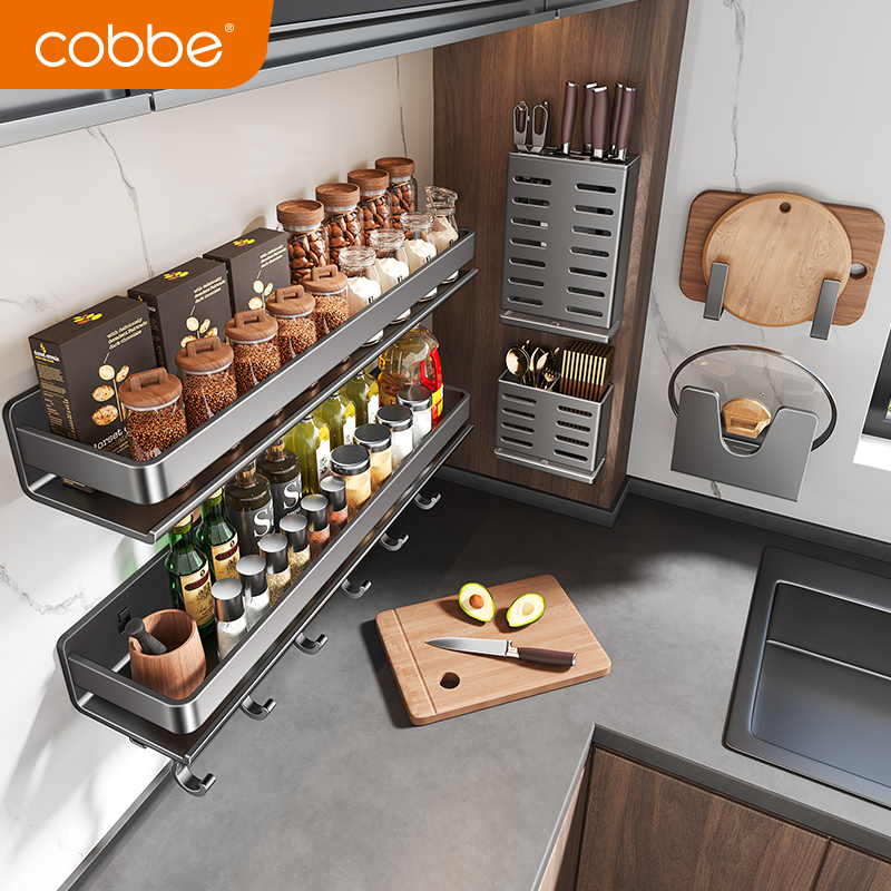 Kabeキッチンラックスパイスラック多機能壁掛け調味料瓶壁ステンレス収納ラック