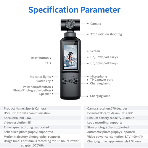 Портативная карманная спортивная камера 4K 1.99 Daily Record action DV