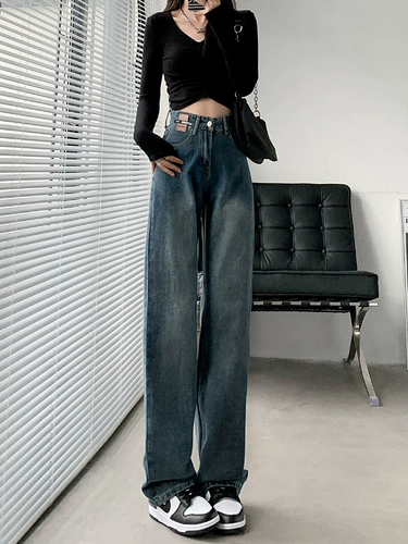 Ретро летние джинсы, штаны, коллекция 2023, высокая талия, свободный прямой крой