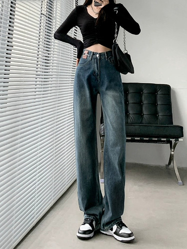 Ретро летние джинсы, штаны, коллекция 2023, высокая талия, свободный прямой крой