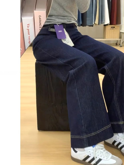 丹宁深蓝微喇牛仔裤女秋季2025年新款小个子高腰显瘦喇叭拖地裤子