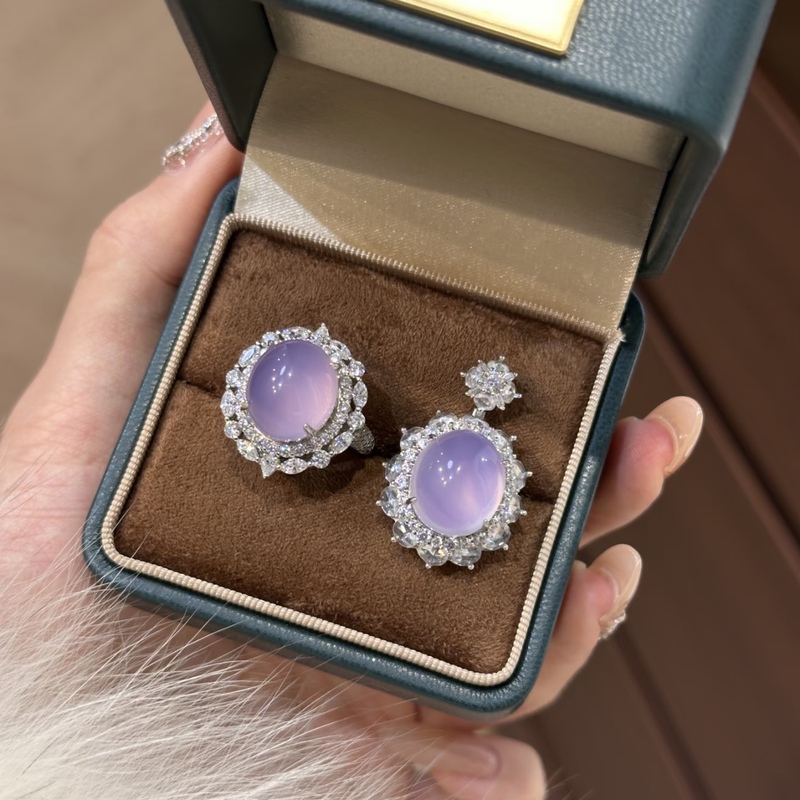 New Chinese Style 925 Silver Chalcedony Necklace Pendant for Women, Encrusted with Violet High Ice Agate Pigeon Egg Ring, Gift for Girlfriend