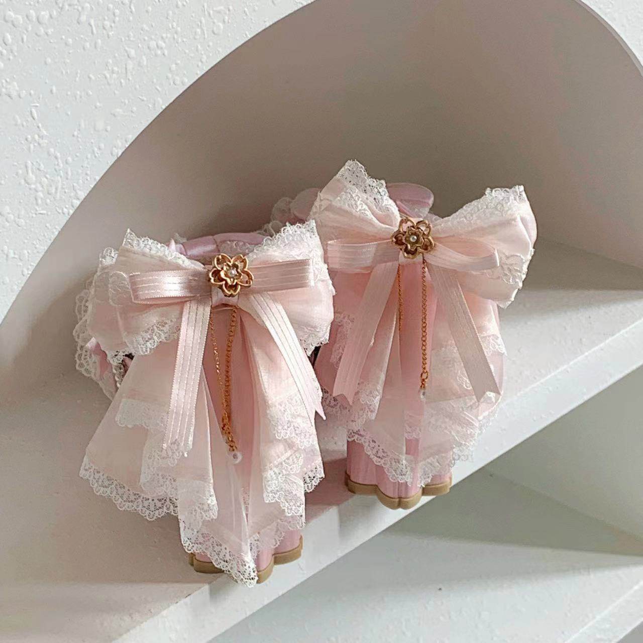 New cherry blossom and floral wedding Lolita shoes, spring cherry blossom original bow lace elegant and sweet Mary Jane women's shoes