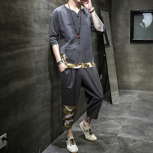 人潮衣集 中国风亚麻套装男士汉服