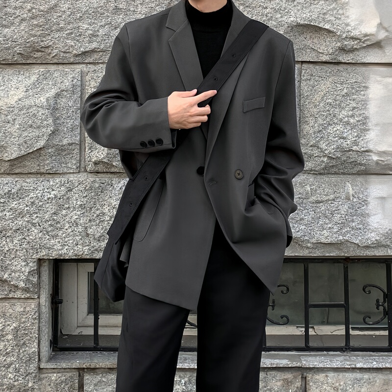 Light Mature Style Padded Shoulder Blazer for Men, Autumn Plus Size Trendy Brand, Loose Casual Handsome Suit for Big and Tall Men