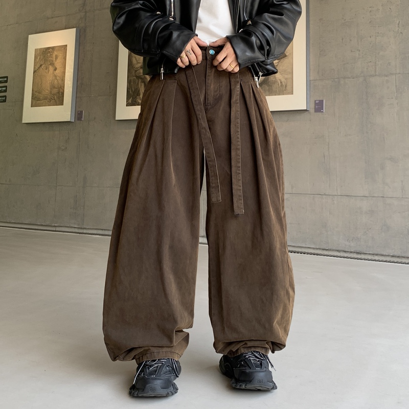 Muge Japanese Retro High-End Wide-Leg Pleated Workwear Jeans for Men Cityboy Trendy Brand Plus-Size Pants