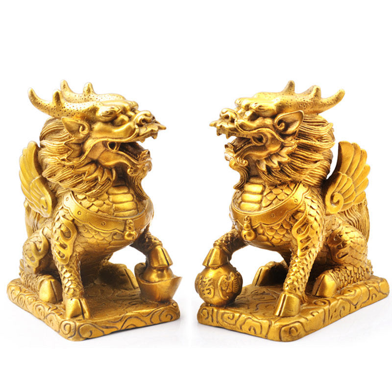 Copper Kylin Ornament Pair Office Living Room Home Furniture Decoration Craft Gift Ornament
