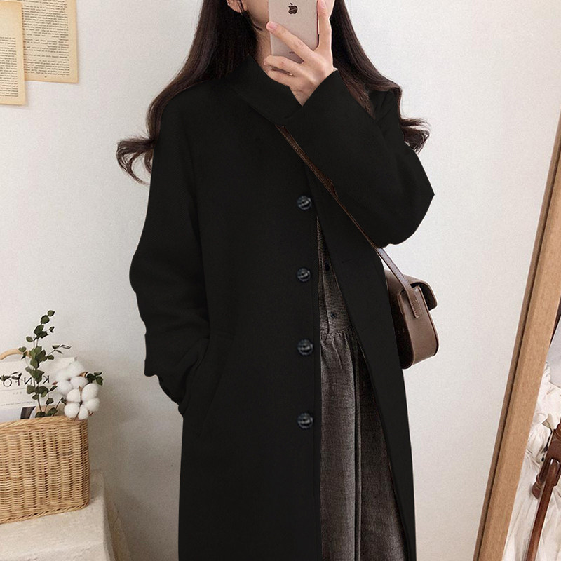 Black double - sided cashmere coat girl in the autumn and winter 2022 new Hepburn wind little hair coat
