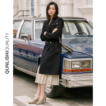 Black double-sided cashmere coat women long 2020 Autumn and Winter new navy collar small man temperament woolen coat