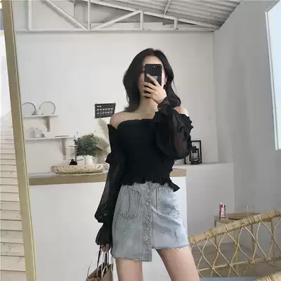 Chiffon top women's early autumn 2021 new women's small shirt foreign style long sleeve fashion Joker collarbone fold clothes