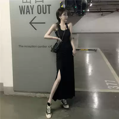 Sexy cross backless dress 2021 new summer Hong Kong flavor temperament wild thin sleeveless pleated hip skirt