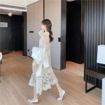 Ruffle lace dress womens autumn new base skirt tide inside the popular long dress to cover the crotch is thin over the knee