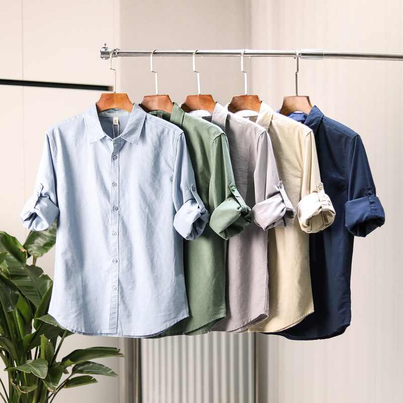 American-Style Roll-Up Sleeve Design! Cotton and Linen Blend! Moisture-Wicking and Breathable! Spring and Summer Men's Solid Color Casual Long-Sleeve Shirt American-Style Roll-Up Sleeve Design! Cotton and Linen Blend! Moisture-Wicking and Breathable! Spring and Summer Men's Solid Color Casual Long-Sleeve Shirt
