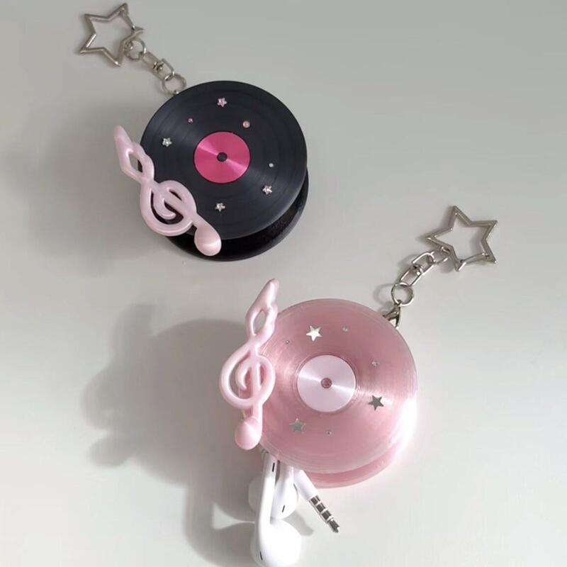Creative Mini Record Wired Earphone Organizer, High-Value 3D Printed Data Cable Storage Keychain Pendant