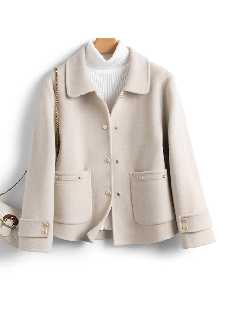 Women Short Coat Wool Blend Button Jacket Outwear Single Breasted