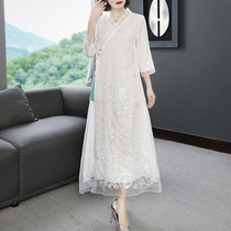 Improved version of cheongsam retro dress Hanfu Chinese style embroidery long spring summer national style Zen Tang dress women