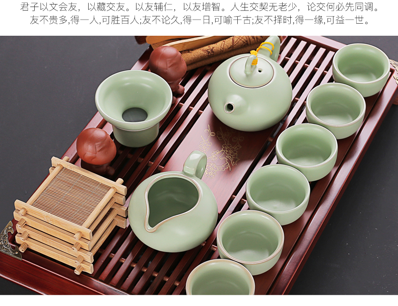 & old crack kung fu tea set, ceramic and exquisite ice solid wood drainage tea tray was small tea table office home outfit