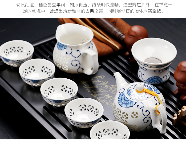 & old crack kung fu tea set, ceramic and exquisite ice solid wood drainage tea tray was small tea table office home outfit