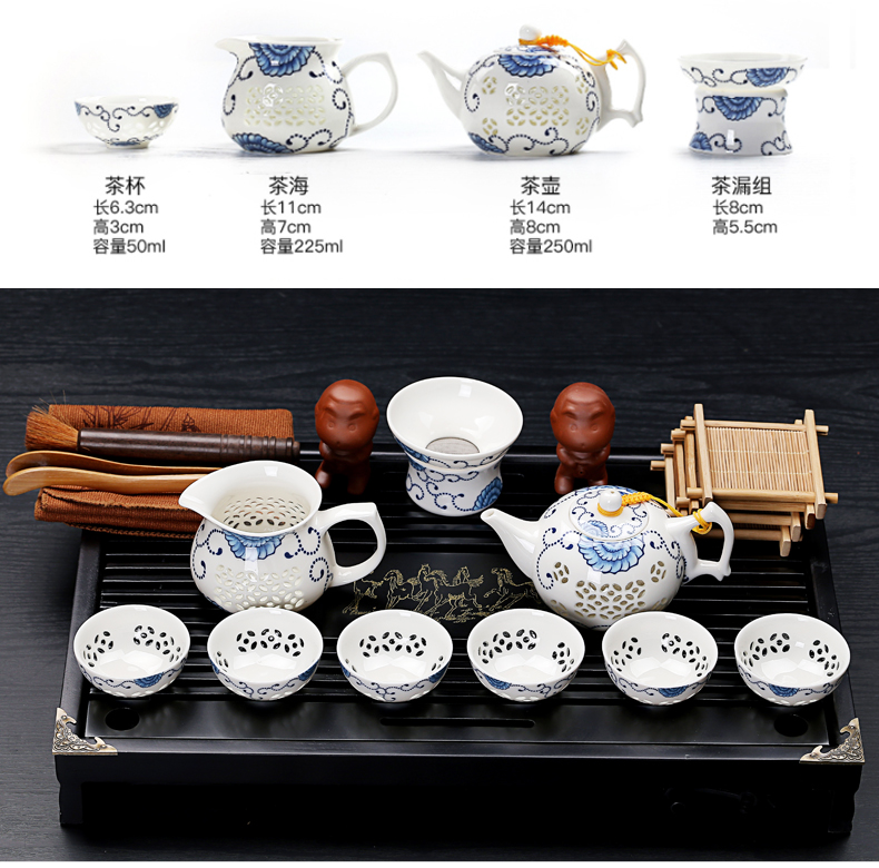 & old crack kung fu tea set, ceramic and exquisite ice solid wood drainage tea tray was small tea table office home outfit