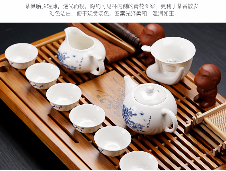 & old crack kung fu tea set, ceramic and exquisite ice solid wood drainage tea tray was small tea table office home outfit