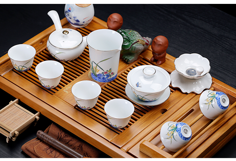 Old &, ceramic purple white porcelain kung fu tea set suits for stand solid wood tea tray was large drainage home tea table