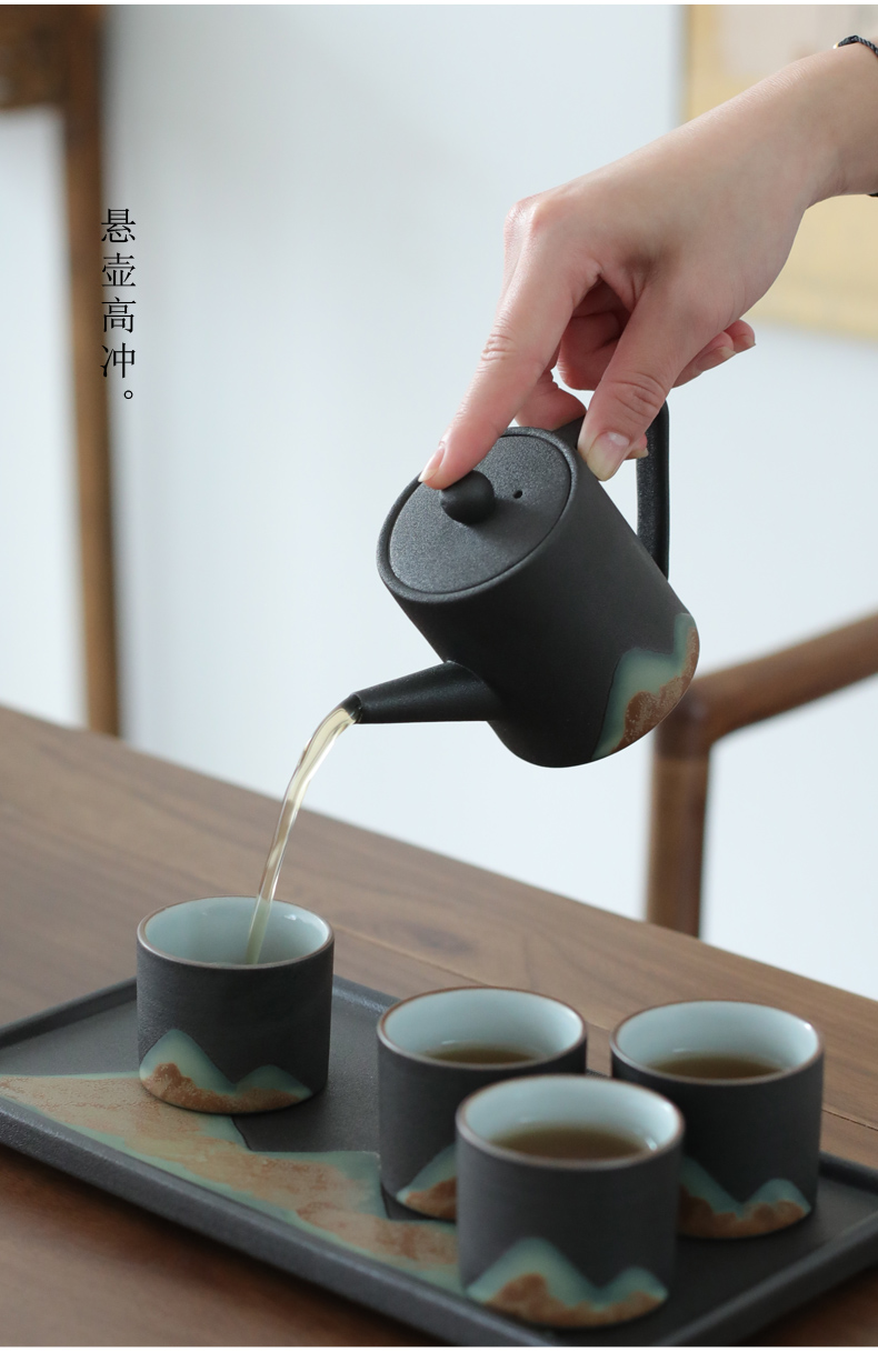 Old &, kung fu tea set a pot of four cups of black suit household Japanese teapot teacup saucer consolidation set of restoring ancient ways
