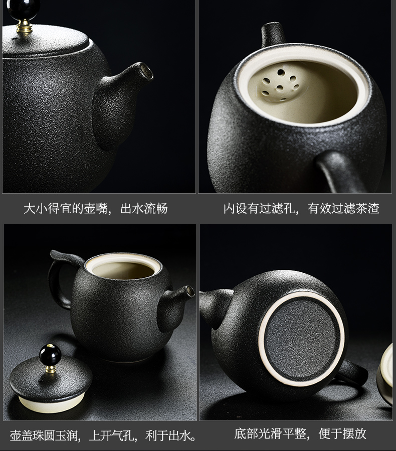 Old &, coarse pottery kung fu tea set of black suit household contracted real MuZhu tea tray lid restoring ancient ways bowl of tea cups