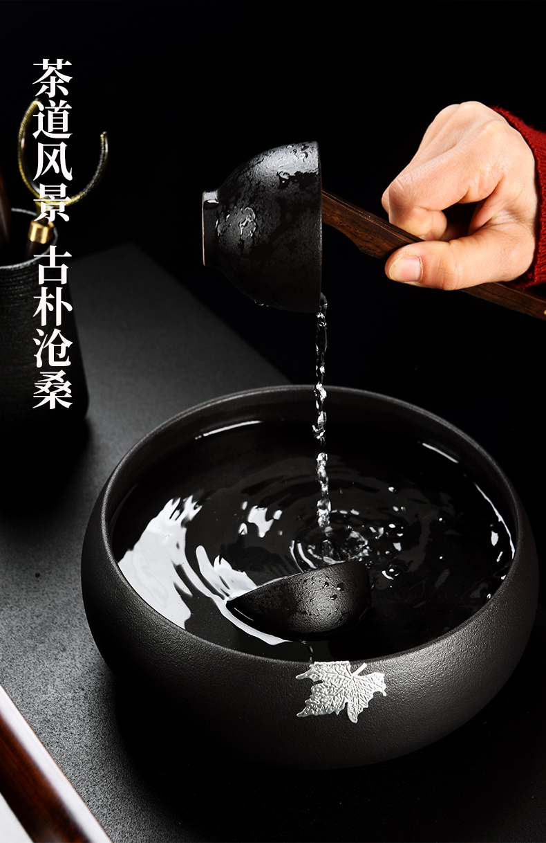 Old &, Japanese black pottery coarse pottery tea to wash to large building ceramic kung fu tea cups water jar is writing brush washer parts water