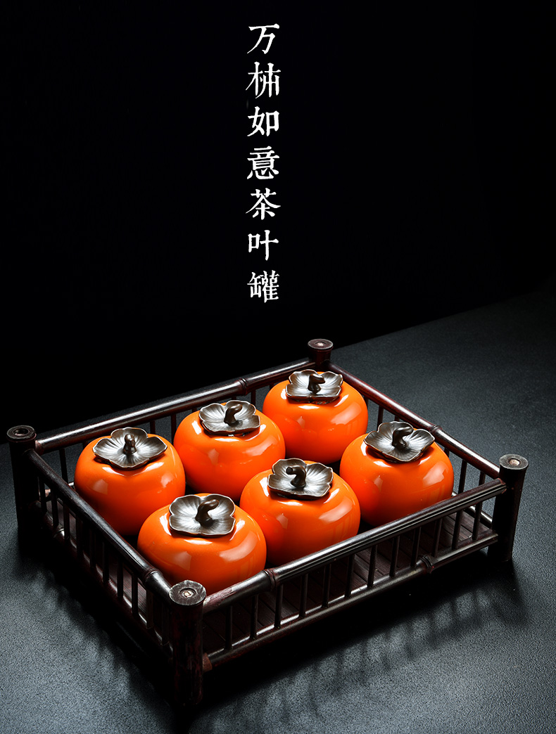 Persimmon Persimmon ruyi & old, small mini Persimmon ceramic creative caddy fixings tea POTS pet furnishing articles sealed jar