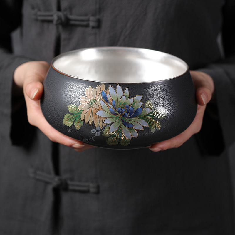 Old &, kung fu tea tasted silver gilding black rust glaze ceramic on scented tea to wash to wash to writing brush washer water meng built large cup