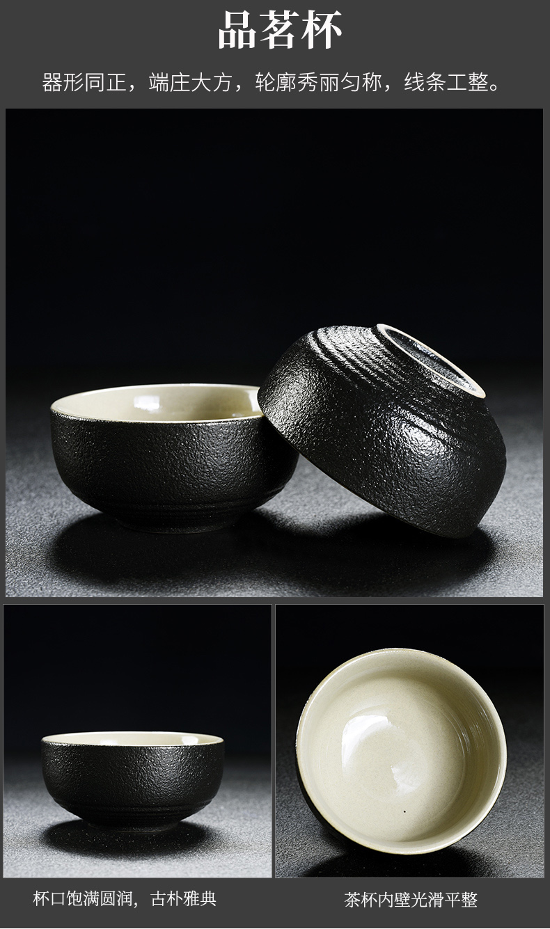 Old &, coarse pottery kung fu tea set of black suit household contracted real MuZhu tea tray lid restoring ancient ways bowl of tea cups